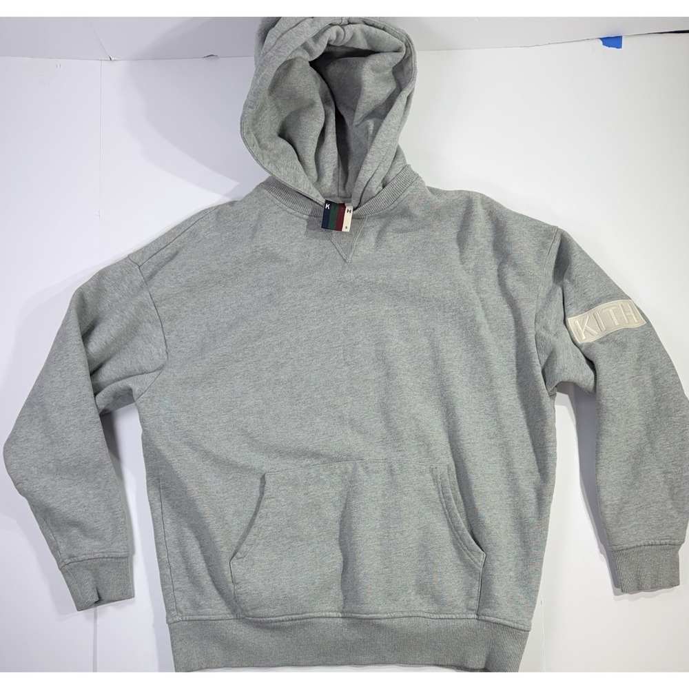 Kith Sleeve Logo Hoodie Men's Small Gray Pullover Streetwear Sweatshirt
